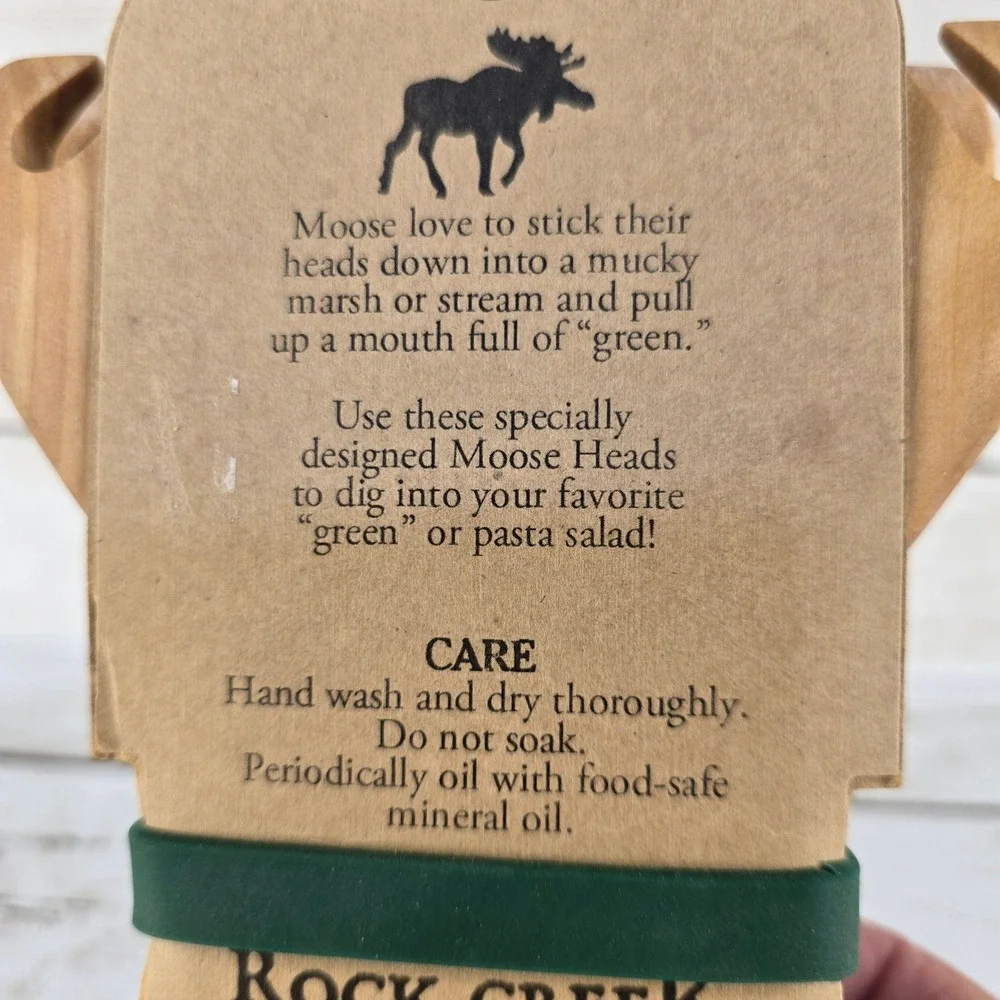 NEW Rock Creek Trading Co Wooden Moose Salad and Pasta Servers Colorado Souvenir
